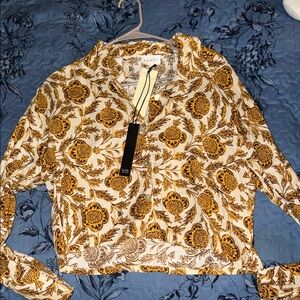 Nicole Miller Mustard Floral Button Down Shirt